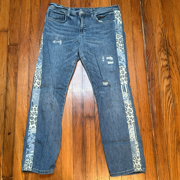 Pilcro Anthropologie Jeans Slim Boyfriend Cropped Side Embroidered Size 28 29x28 - Picture 2 of 11